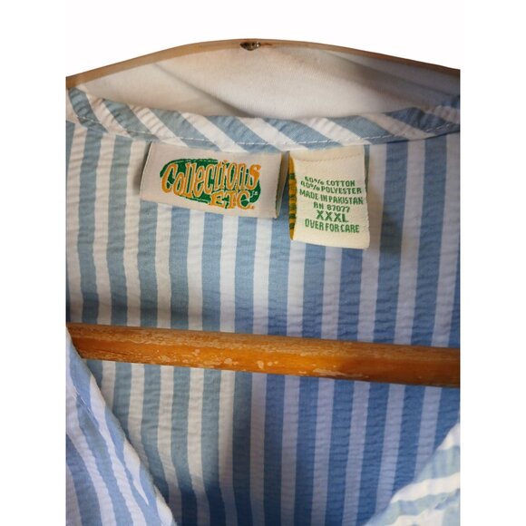 Vintage Collections Blue White Striped Seersucker House Dress Robe Size XXXL 3Xl - Picture 4 of 14